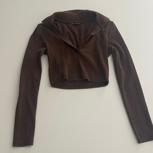 Zara Chocolate Long Sleeve Crop Top